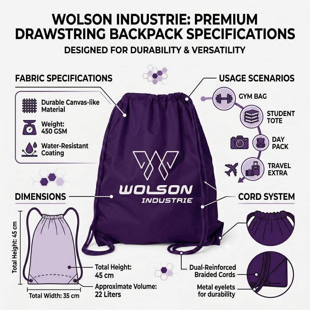 Weight Lifting Gym Bag – Premium 450 GSM Drawstring Backpack | Wolson Industrie - Image 3