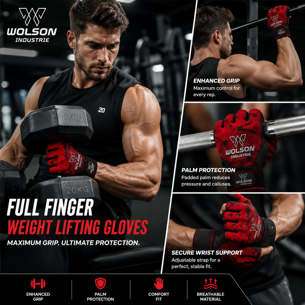 Full Finger Weight Lifting Gym Gloves | OEM Manufacturer & Wholesale Supplier - Image 3