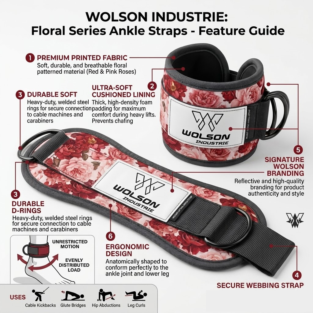 Weight Lifting Ankle Strap Manufacturer | Floral Cable Machine Ankle Straps | WOLSON INDUSTRIES - Image 3